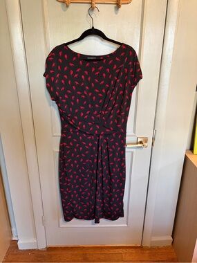 Adrianna Papell Black Midi Dress with Red Print